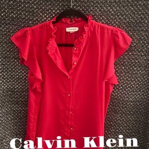 Calvin Klein Vibrant Red Ruffle Blouse